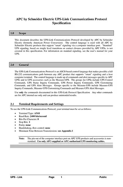 schneider施耐德UPS-Link Protocol Specification